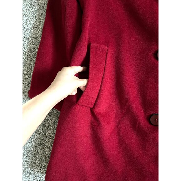 Ellen Tracy Women's Size 10 Red Wool Blend Coat W/ Angora Button - Picture 4 of 13